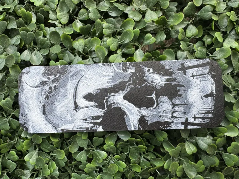 Raven & skull bookmark, Greyscale layered relief print